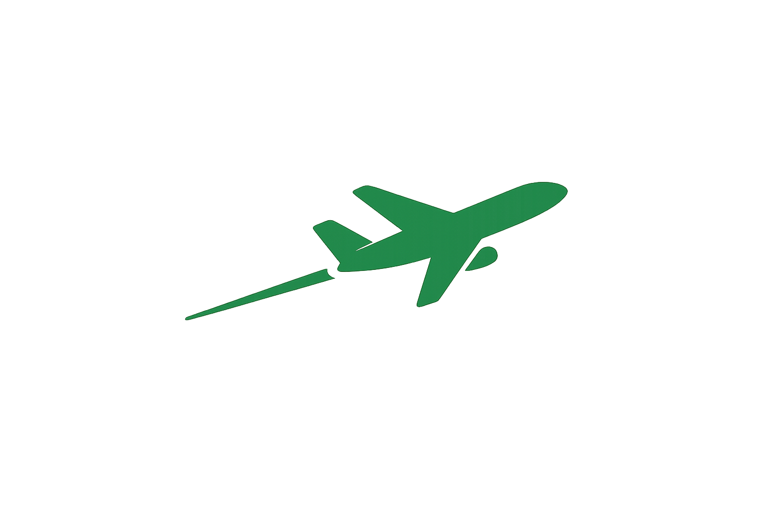 Green airplane travel icon representing international flight booking services.